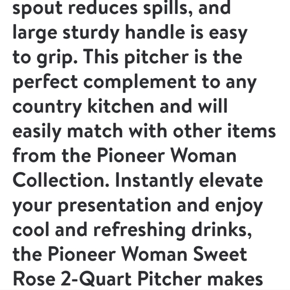 ❤️ New Pioneer Woman Sweet Rose White 2.1 Quart Pitcher - Picture 4 of 7